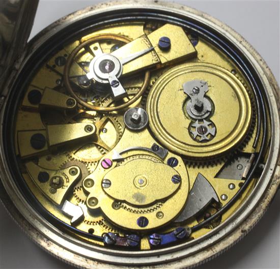 A late Victorian engine turned silver minute repeating keywind pocket watch,